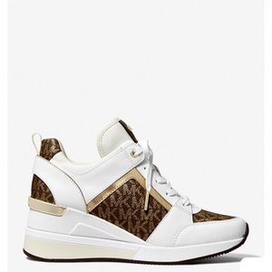 Michael Kors Georgie Metallic Logo and Leather Trainer Sneaker Size 8